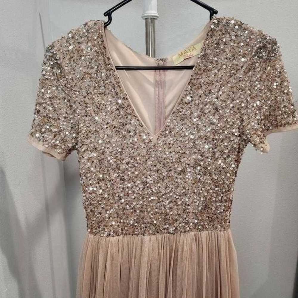 Short Sleeve Maxi Tulle Dress with Sequins in Mut… - image 2