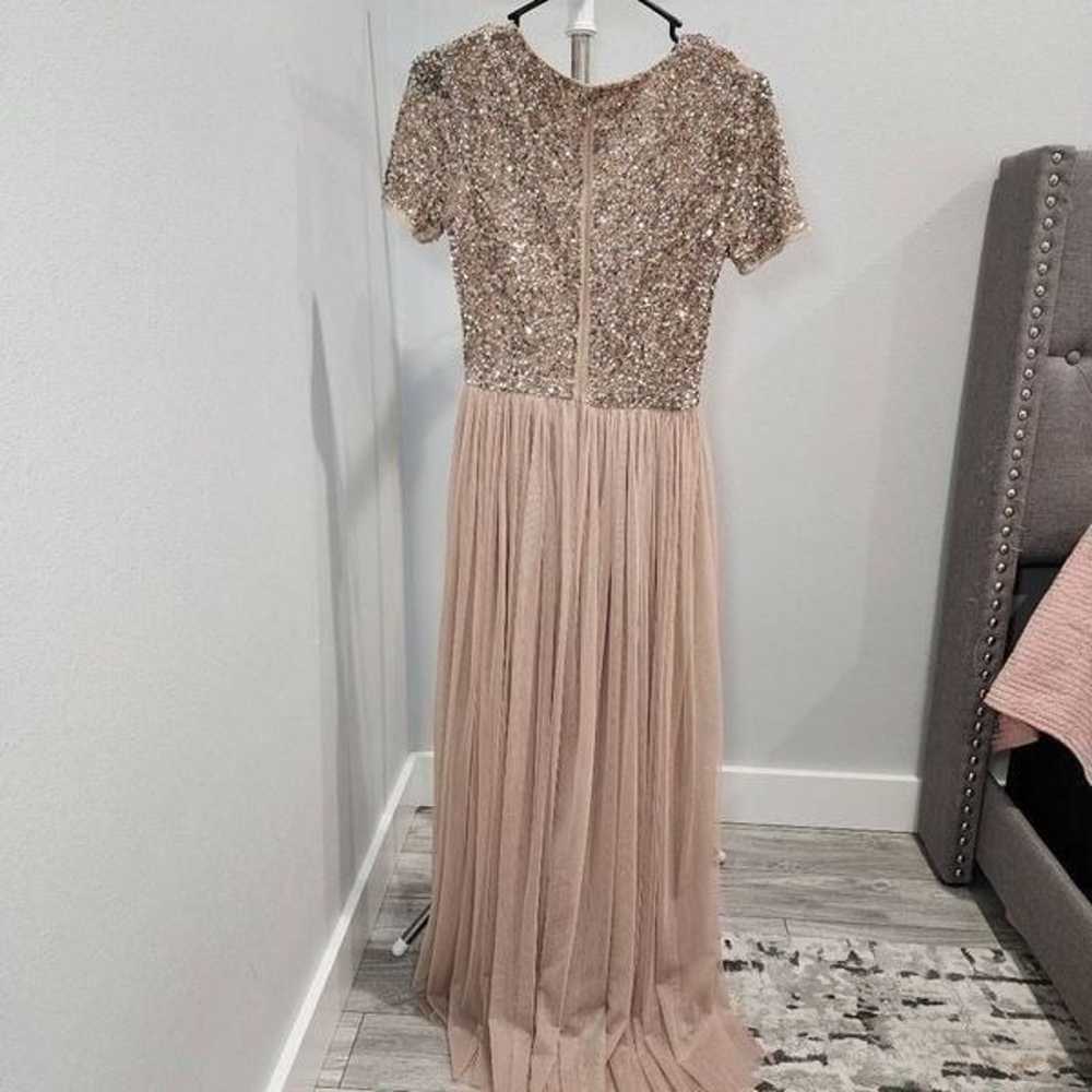 Short Sleeve Maxi Tulle Dress with Sequins in Mut… - image 3