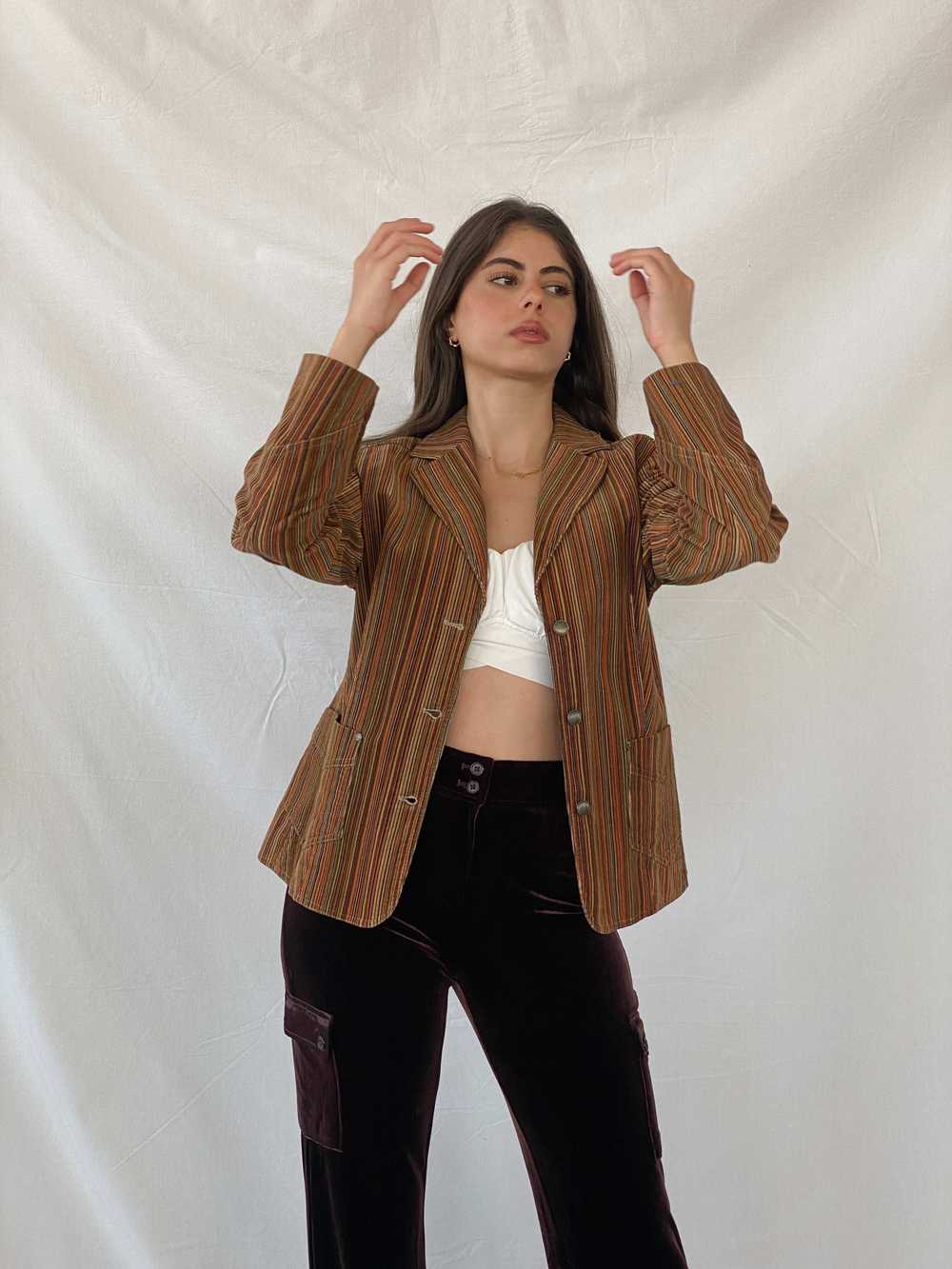 Vintage 90s Bonita Vertical Striped Brown Blazer … - image 1