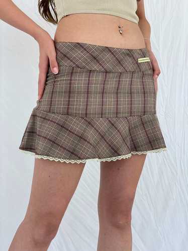 Y2K Plaid Pleated XOXO Brown and Pink Mini Skirt w