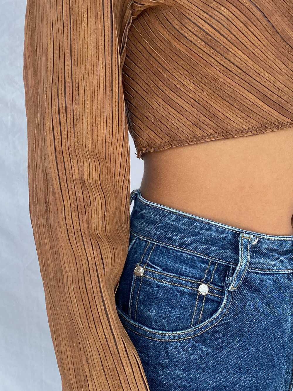 Vintage Brown Genuine Leather Zip Up Crop Top - S… - image 5