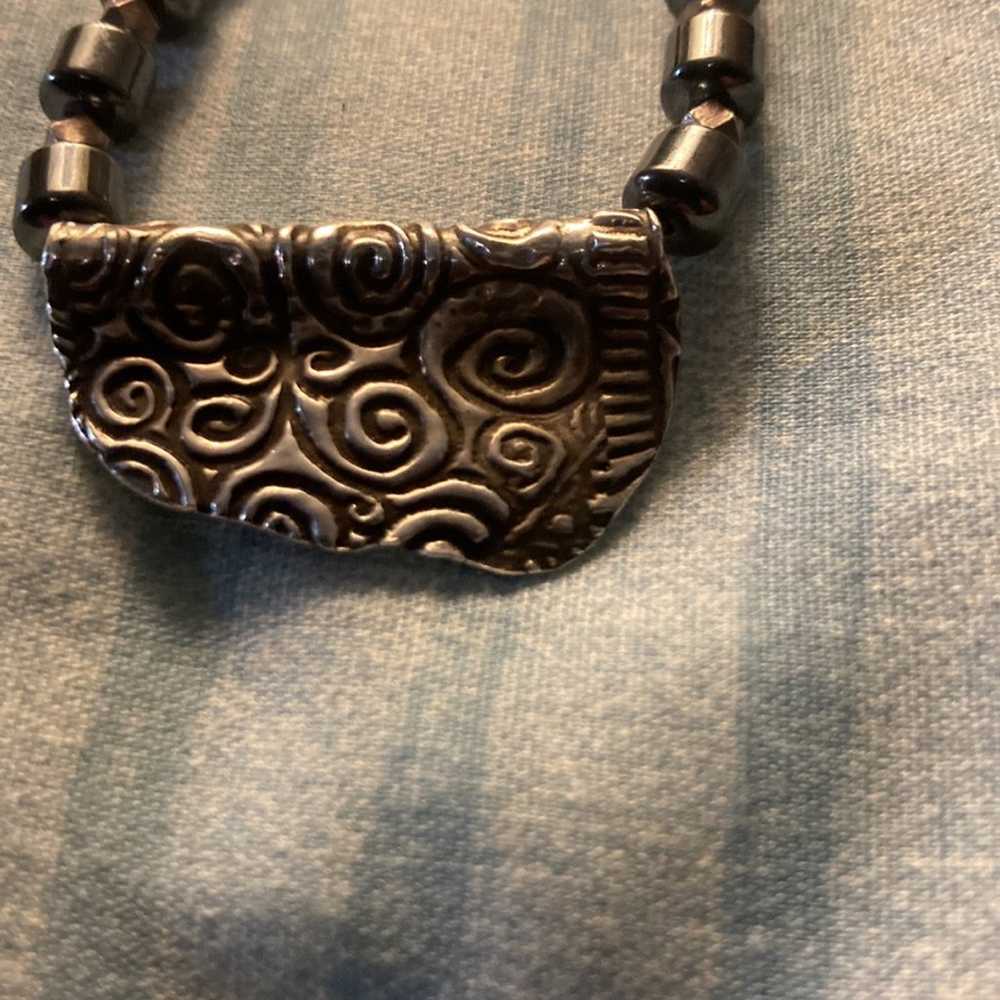 Vintage sterling & obsidian choker - image 2