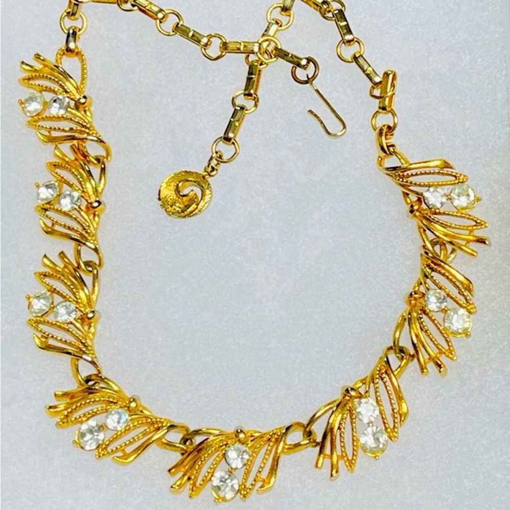 Lisner vintage rhinestone, gold tone necklace. Be… - image 1