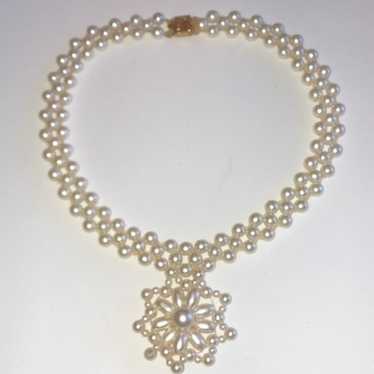 Vintage Faux Pearl Cluster Beaded Pendant Necklace - image 1