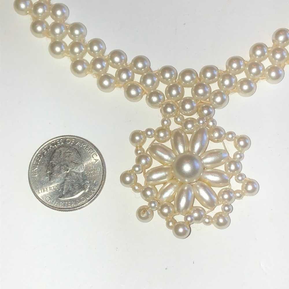 Vintage Faux Pearl Cluster Beaded Pendant Necklace - image 2