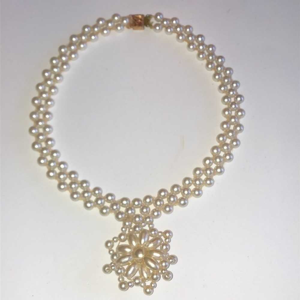 Vintage Faux Pearl Cluster Beaded Pendant Necklace - image 8