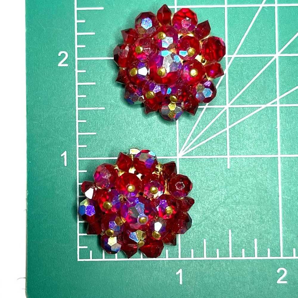 Vintage Earrings Red Aurora Borealis Glass Bear C… - image 4