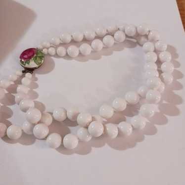 Antique painted porcelain glass bead necklacd - image 1