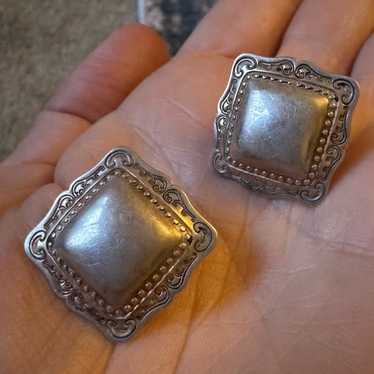 Vintage Sterling Silver Concho Pierced Stud Earrin