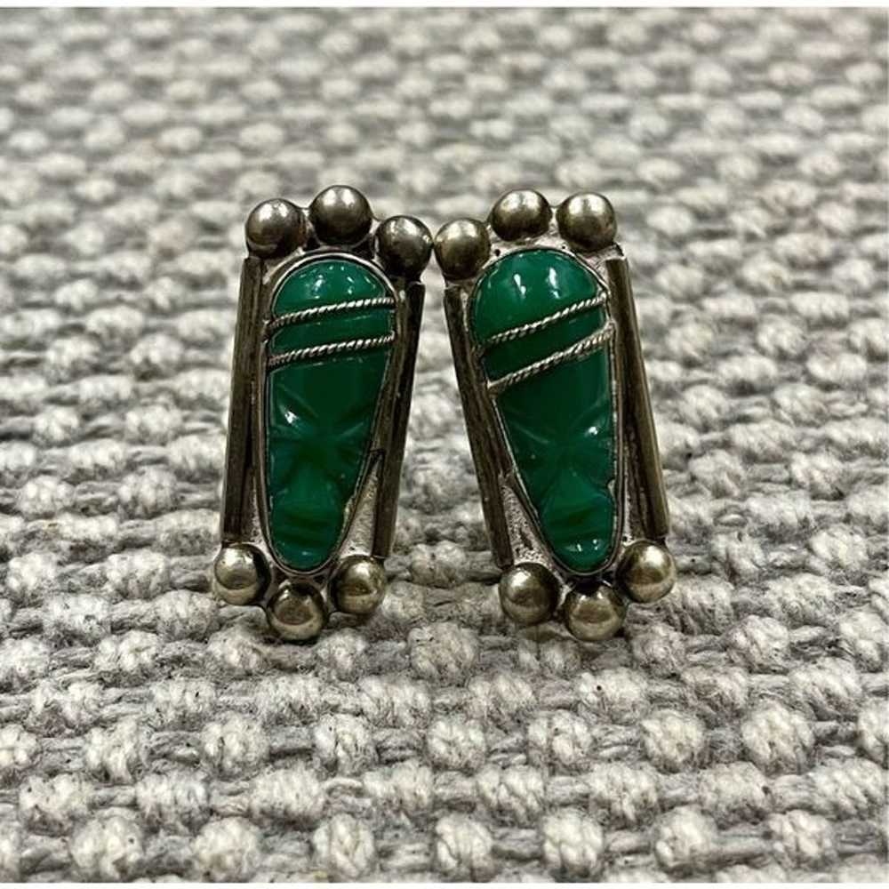 Vintage Mexico Onyx Earrings 925 Sterling Silver … - image 1