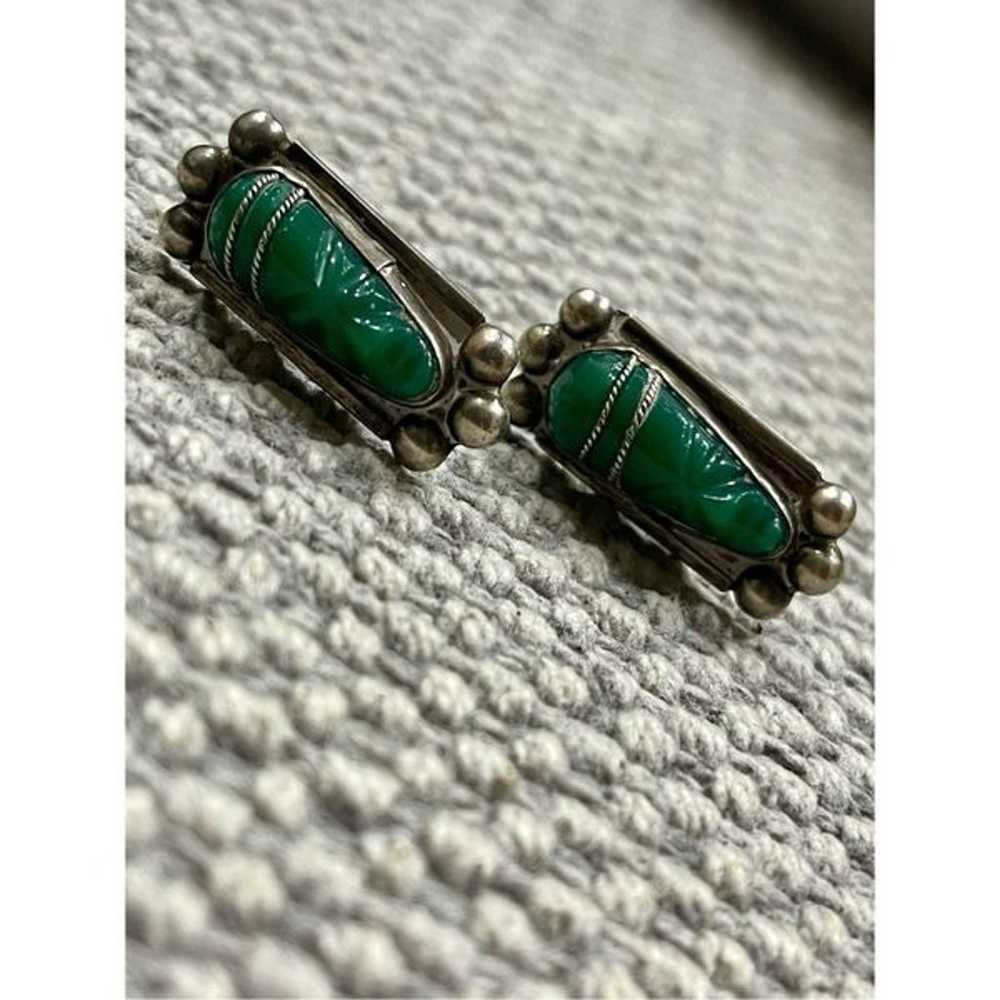 Vintage Mexico Onyx Earrings 925 Sterling Silver … - image 2