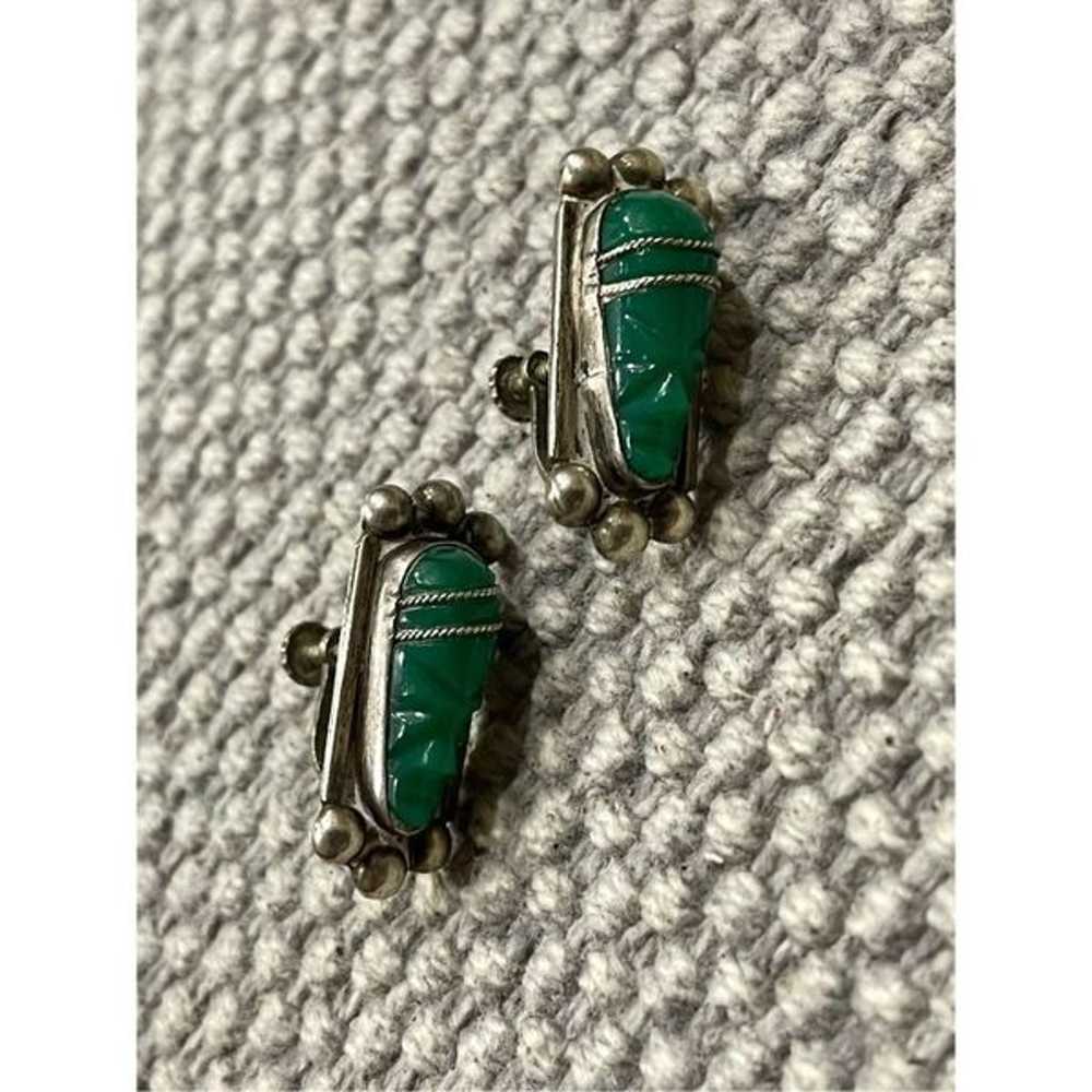 Vintage Mexico Onyx Earrings 925 Sterling Silver … - image 3