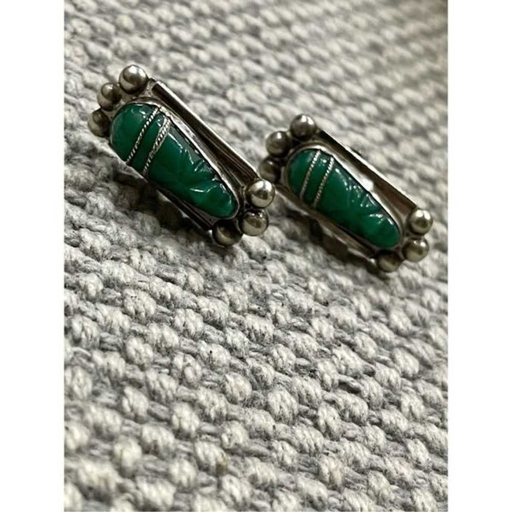 Vintage Mexico Onyx Earrings 925 Sterling Silver … - image 4