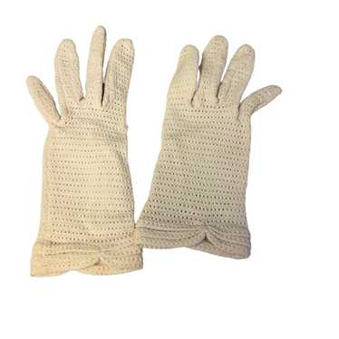 #4872 Vintage Womens knit stretch beige gloves siz