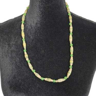 Vintage Recycled Paper Beaded Green Necklace Hand… - image 1