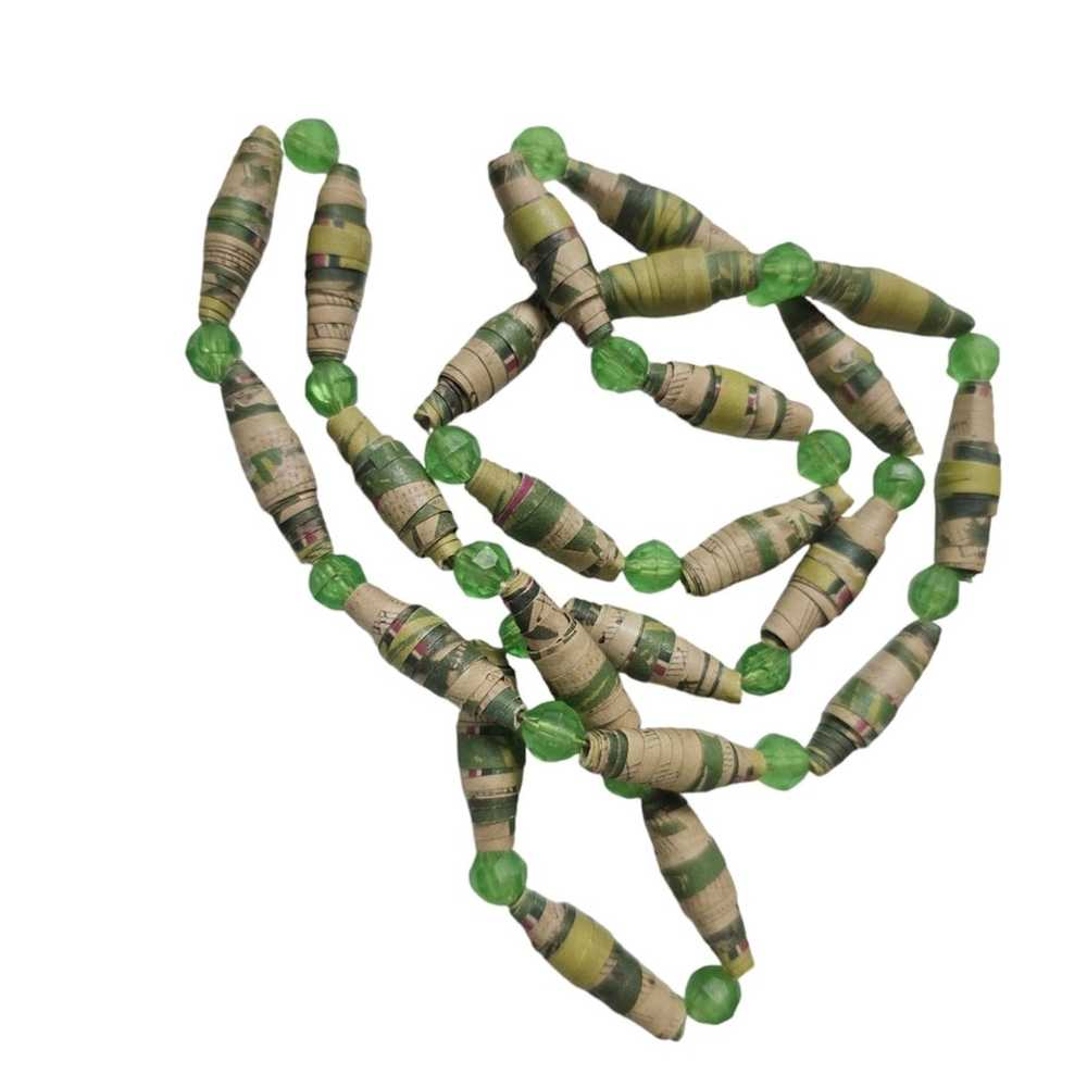 Vintage Recycled Paper Beaded Green Necklace Hand… - image 2