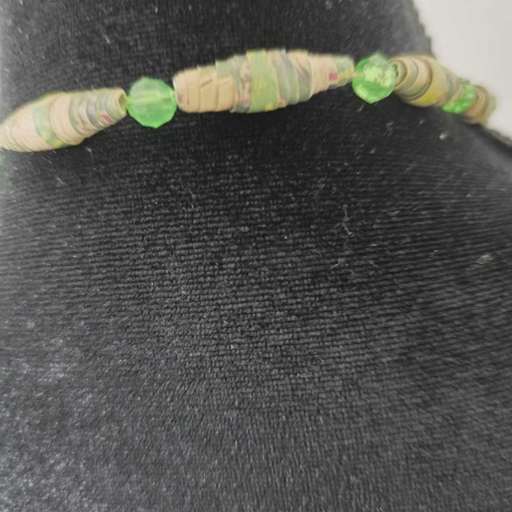 Vintage Recycled Paper Beaded Green Necklace Hand… - image 3