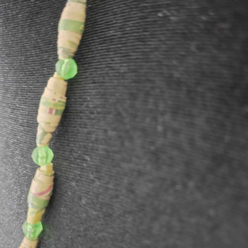 Vintage Recycled Paper Beaded Green Necklace Hand… - image 6