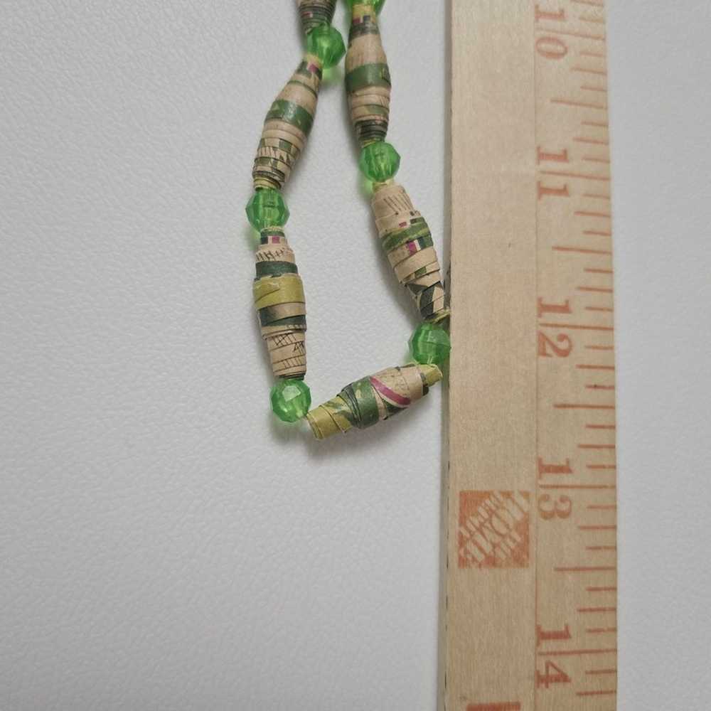 Vintage Recycled Paper Beaded Green Necklace Hand… - image 7