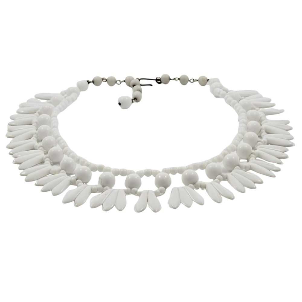 Art Deco Style White Milk Glass Drop Fringe Neckl… - image 2