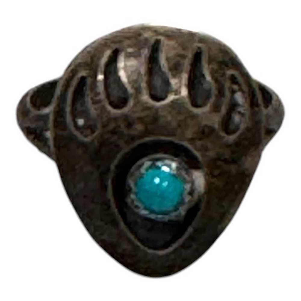 Vintage Silver Bear Claw Turquoise Ring 5 Native … - image 2