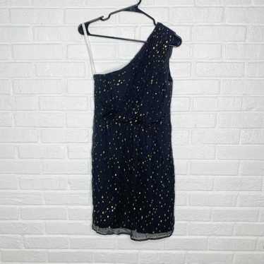 Shoshanna One Shoulder Black Gold Polka Dot Dress… - image 1