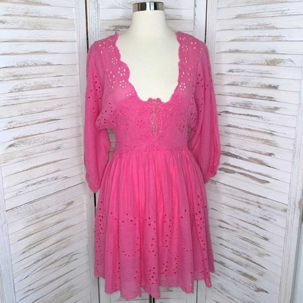 FREE PEOPLE l Barbie Pink Lottie Eyelet Lace Mini… - image 2