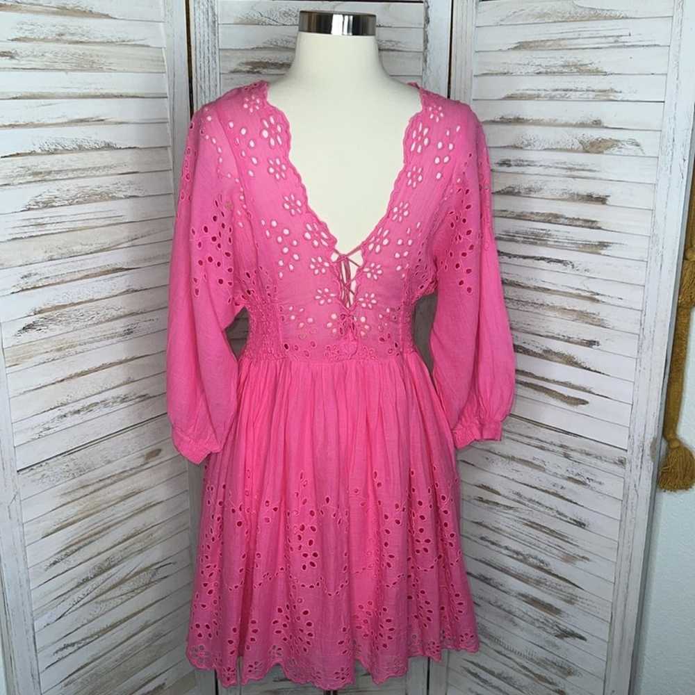 FREE PEOPLE l Barbie Pink Lottie Eyelet Lace Mini… - image 9