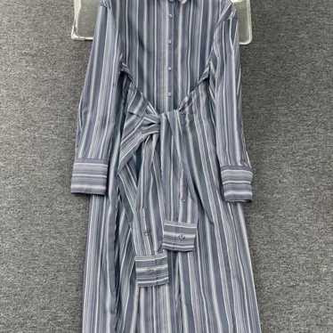 Blue and white striped shirt dress