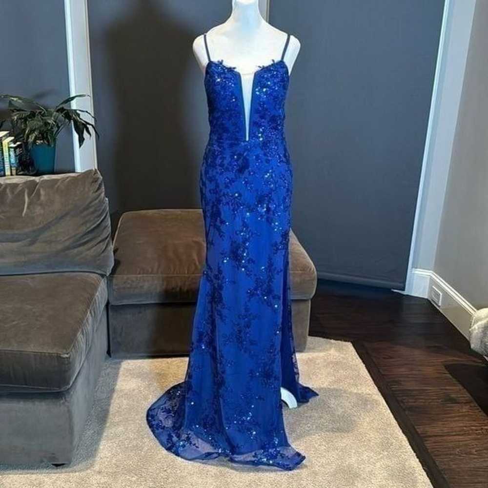 Women’s Blue Sparkly Mermaid Fit Prom Party Dress… - image 1