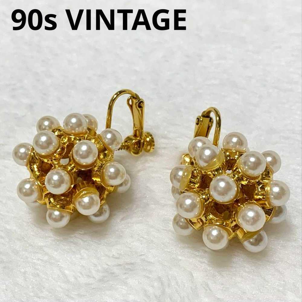 Extremely beautiful 90s VINTAGE gold pearl earrin… - image 1