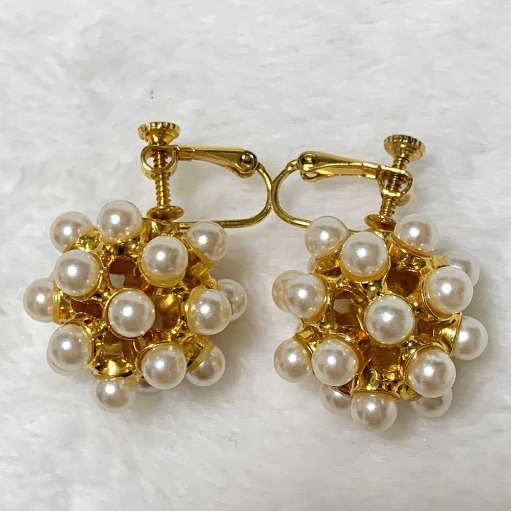 Extremely beautiful 90s VINTAGE gold pearl earrin… - image 3