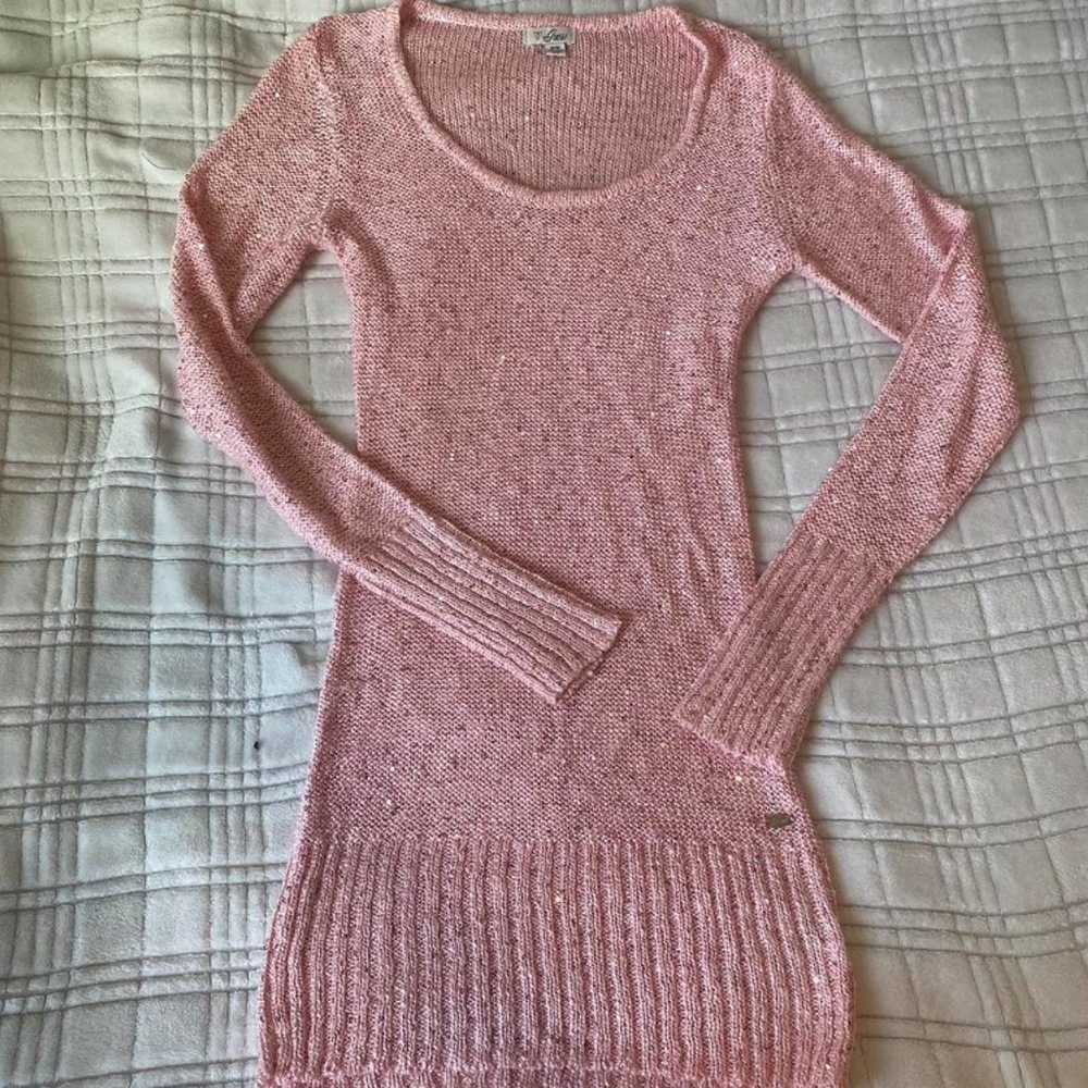 guess pink glitter long sleeve dress - image 1