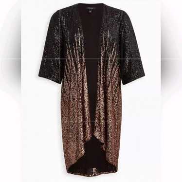 Torrid Hi-Lo Ombre Kimono Sequin Black Gold cardi… - image 1