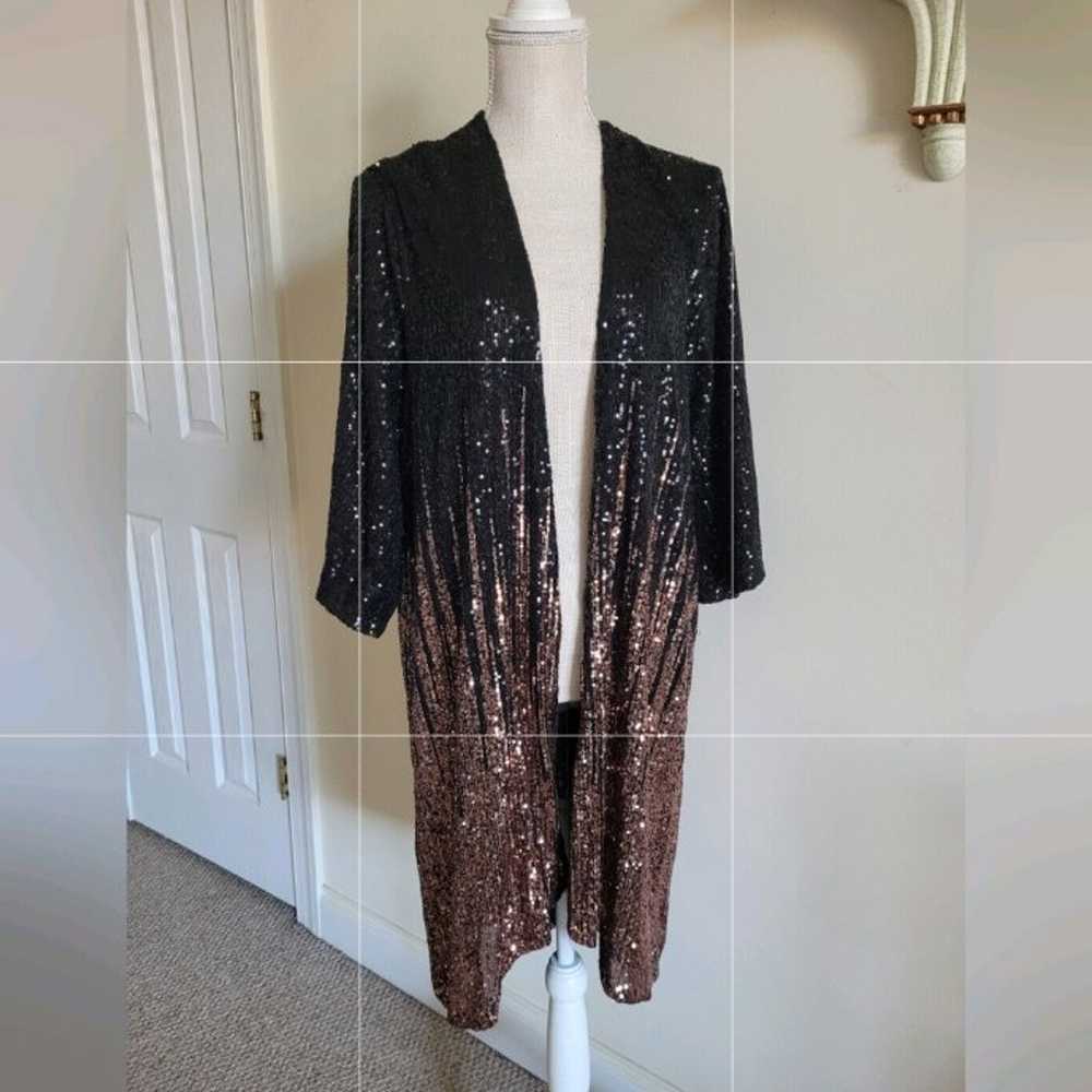 Torrid Hi-Lo Ombre Kimono Sequin Black Gold cardi… - image 2