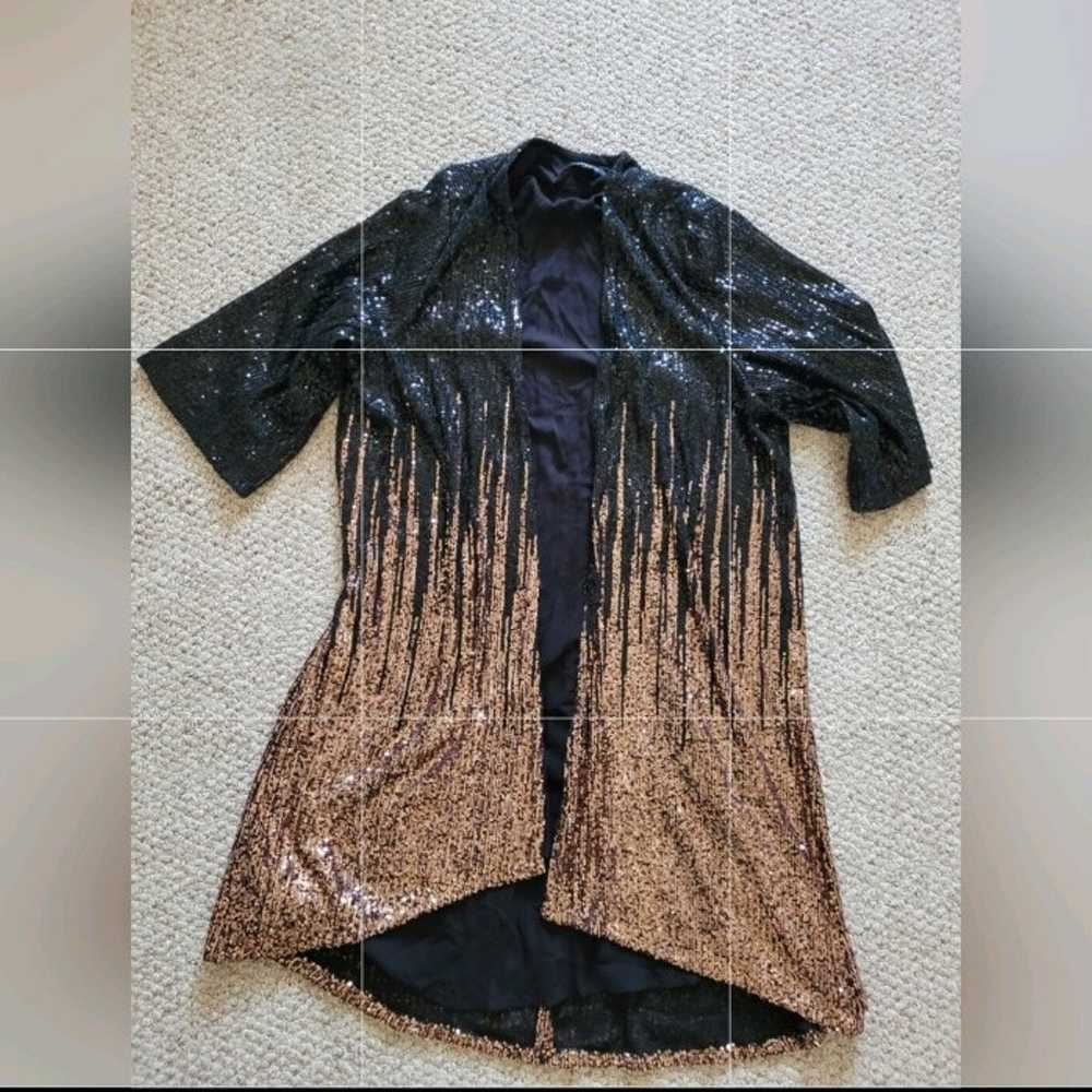 Torrid Hi-Lo Ombre Kimono Sequin Black Gold cardi… - image 4