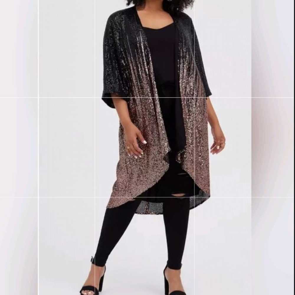 Torrid Hi-Lo Ombre Kimono Sequin Black Gold cardi… - image 5