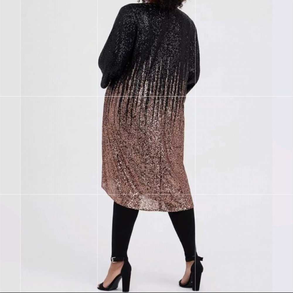 Torrid Hi-Lo Ombre Kimono Sequin Black Gold cardi… - image 6