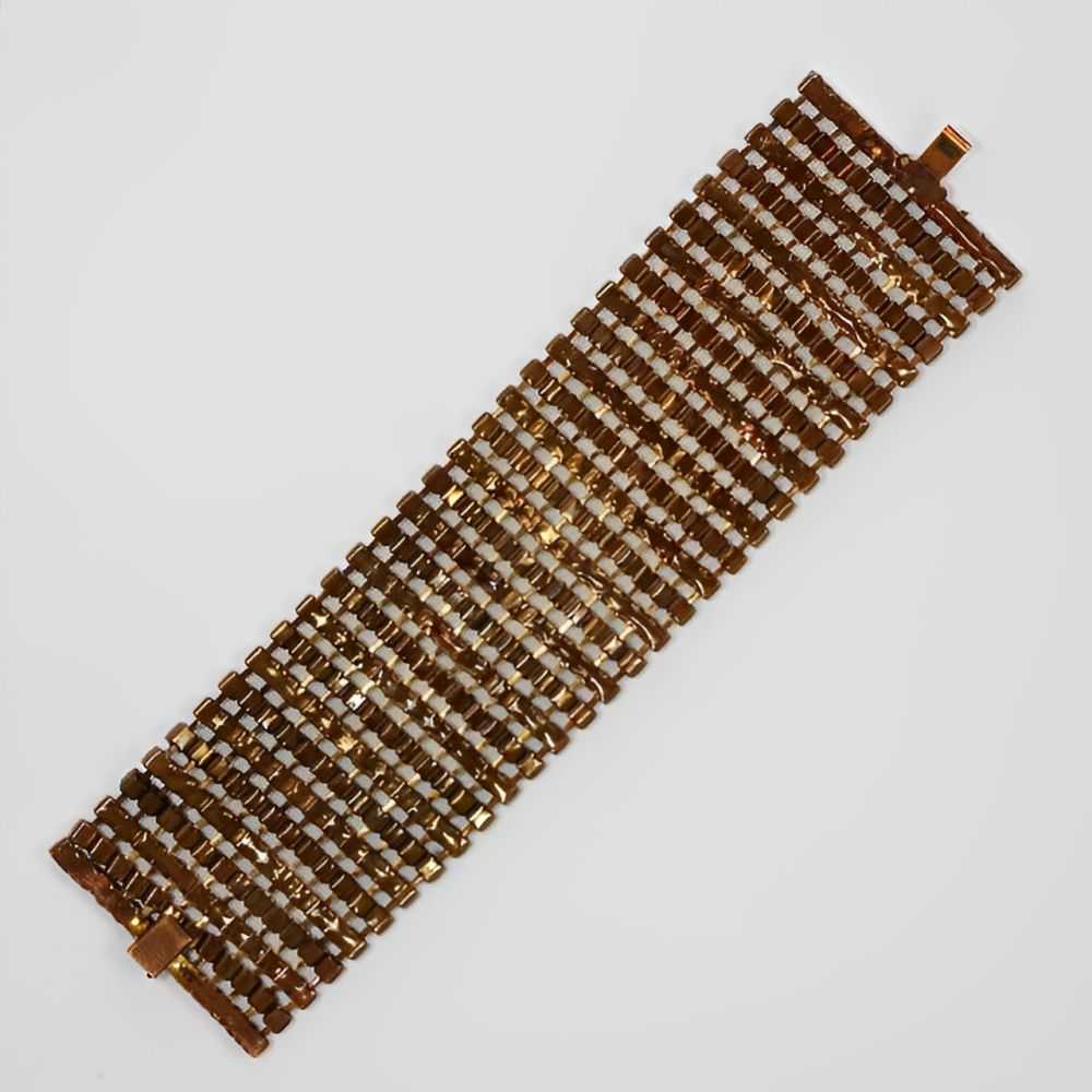 Wide Copper Tone and Rhinestone Statement Bracele… - image 5