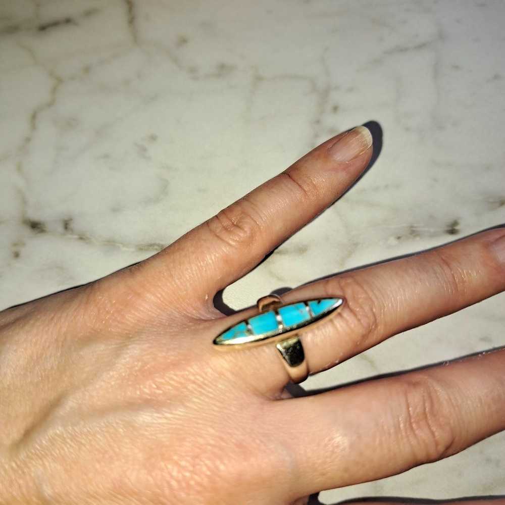 Vintage Genuine Turquoise Sterling Silver Ring Si… - image 3