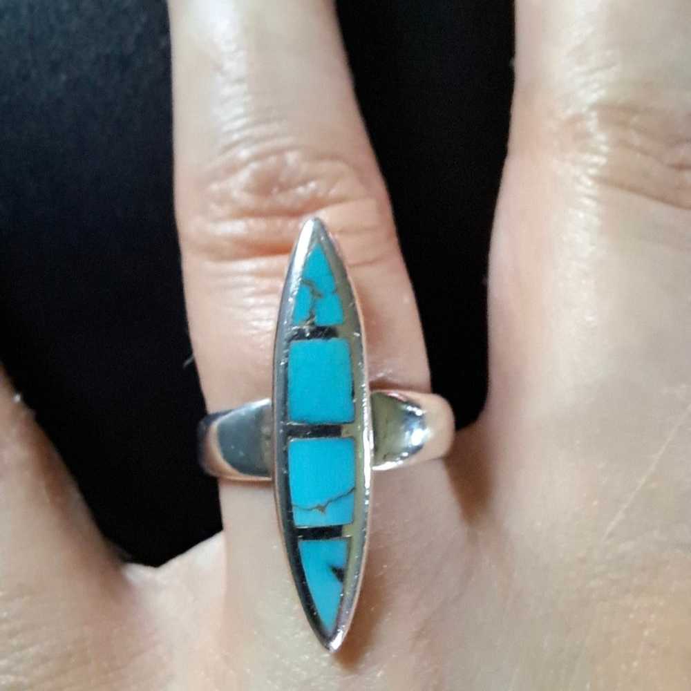 Vintage Genuine Turquoise Sterling Silver Ring Si… - image 6