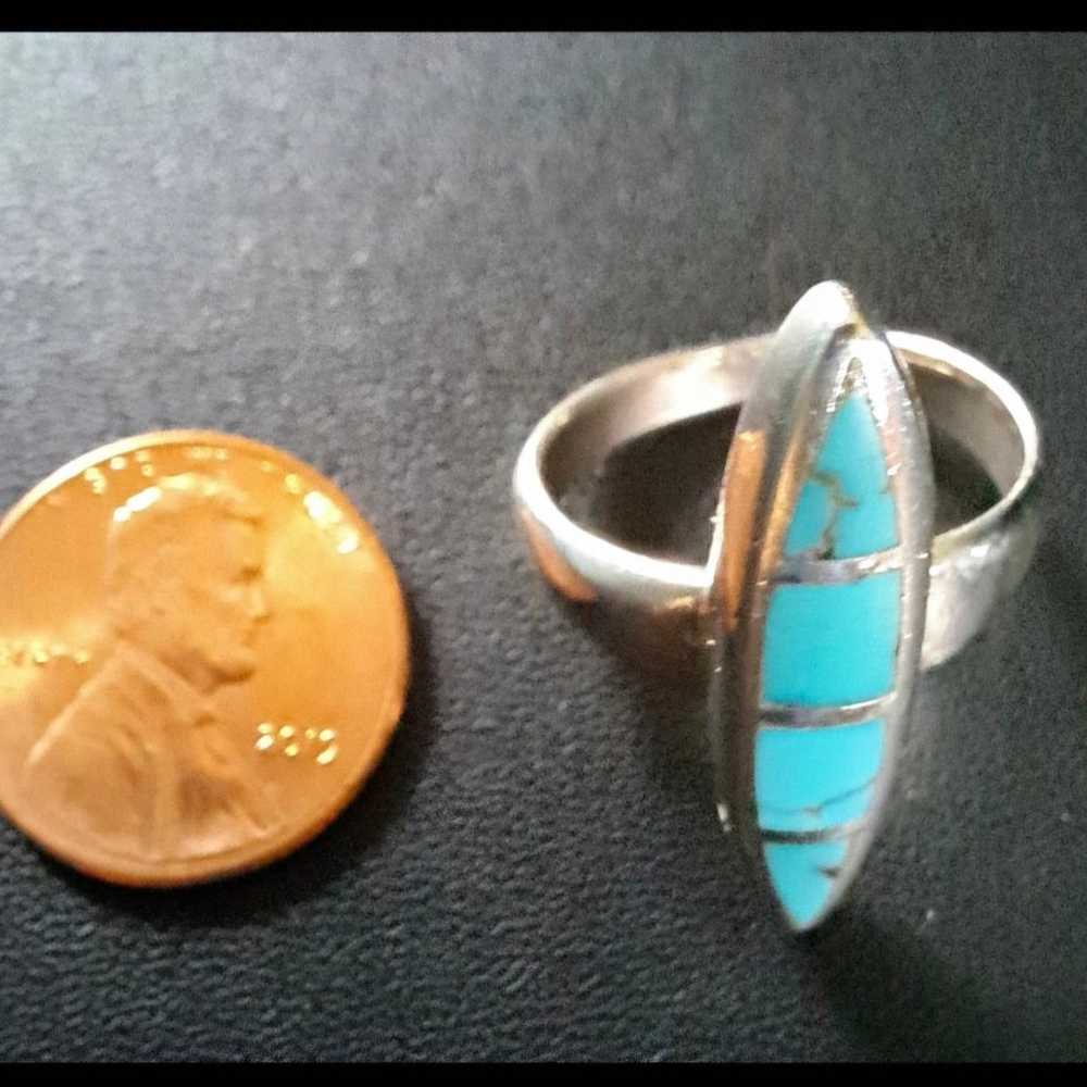 Vintage Genuine Turquoise Sterling Silver Ring Si… - image 7