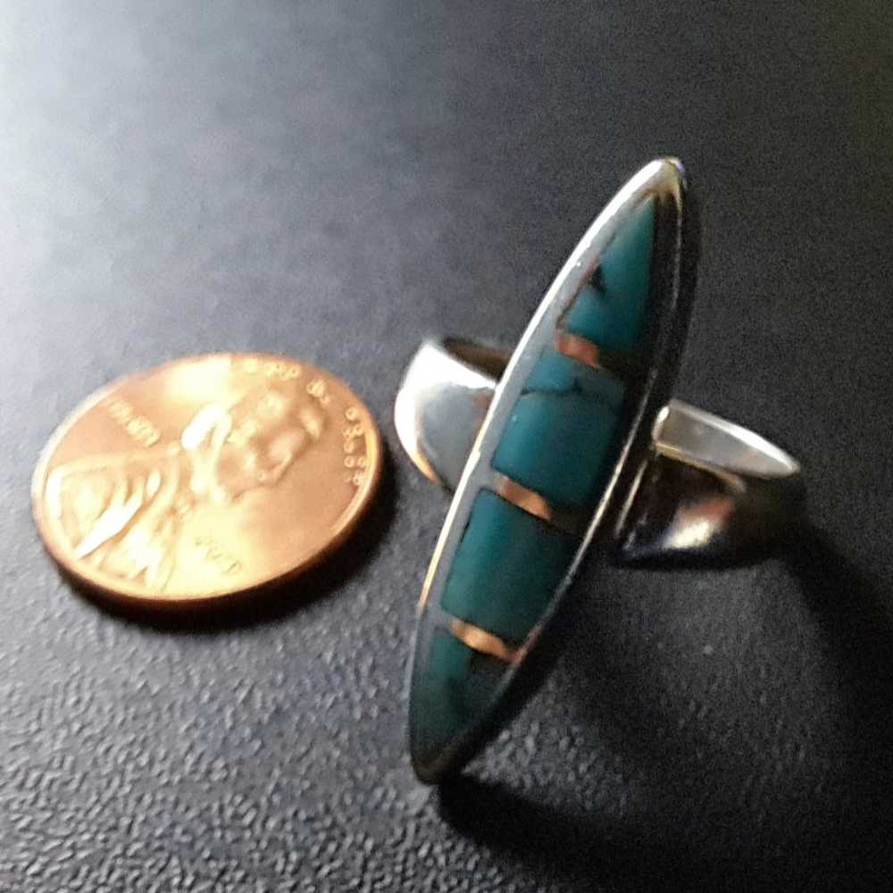 Vintage Genuine Turquoise Sterling Silver Ring Si… - image 8