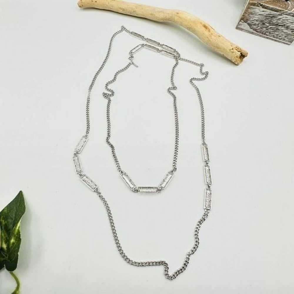 Vintage Monet Silver Tone Chain Link Long Bar Nec… - image 1