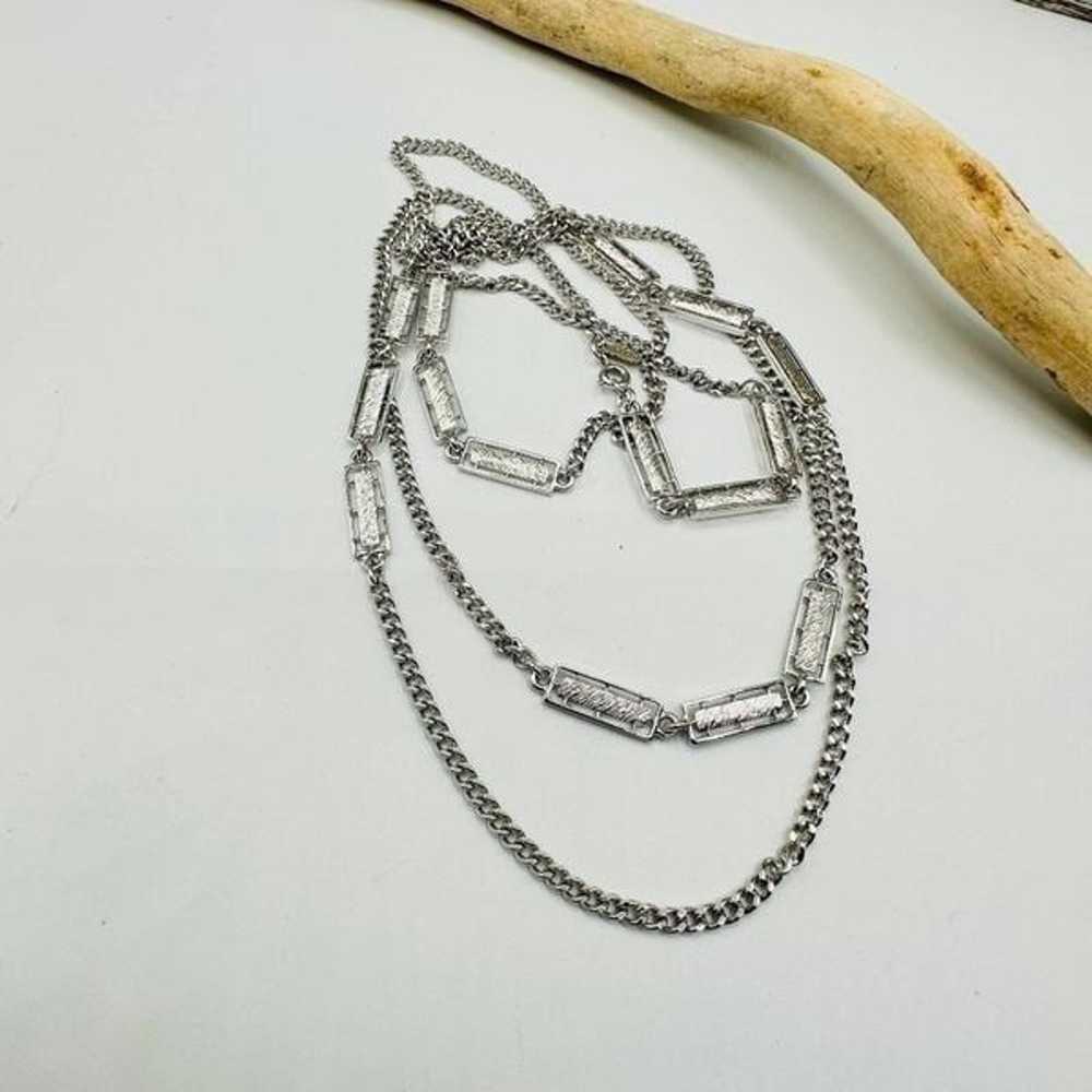 Vintage Monet Silver Tone Chain Link Long Bar Nec… - image 2