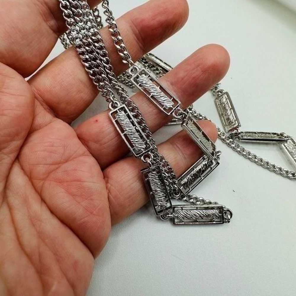 Vintage Monet Silver Tone Chain Link Long Bar Nec… - image 3