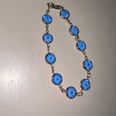 Vintage Gold Tone Light Blue Crystal Bracelet - image 1