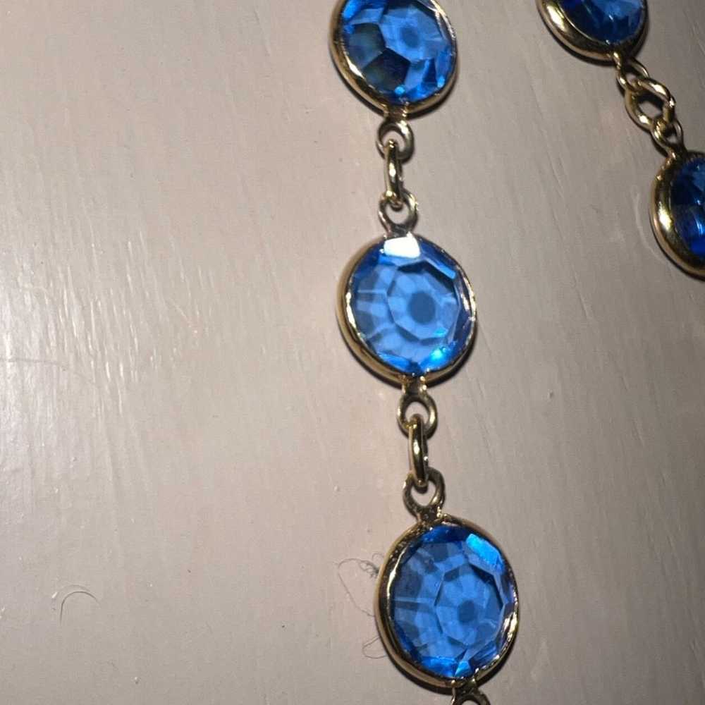 Vintage Gold Tone Light Blue Crystal Bracelet - image 2