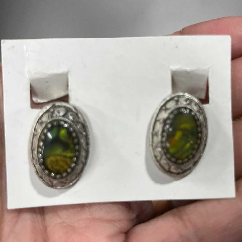 Vintage Stone Silver Tone Clip on Earrings Granny… - image 1