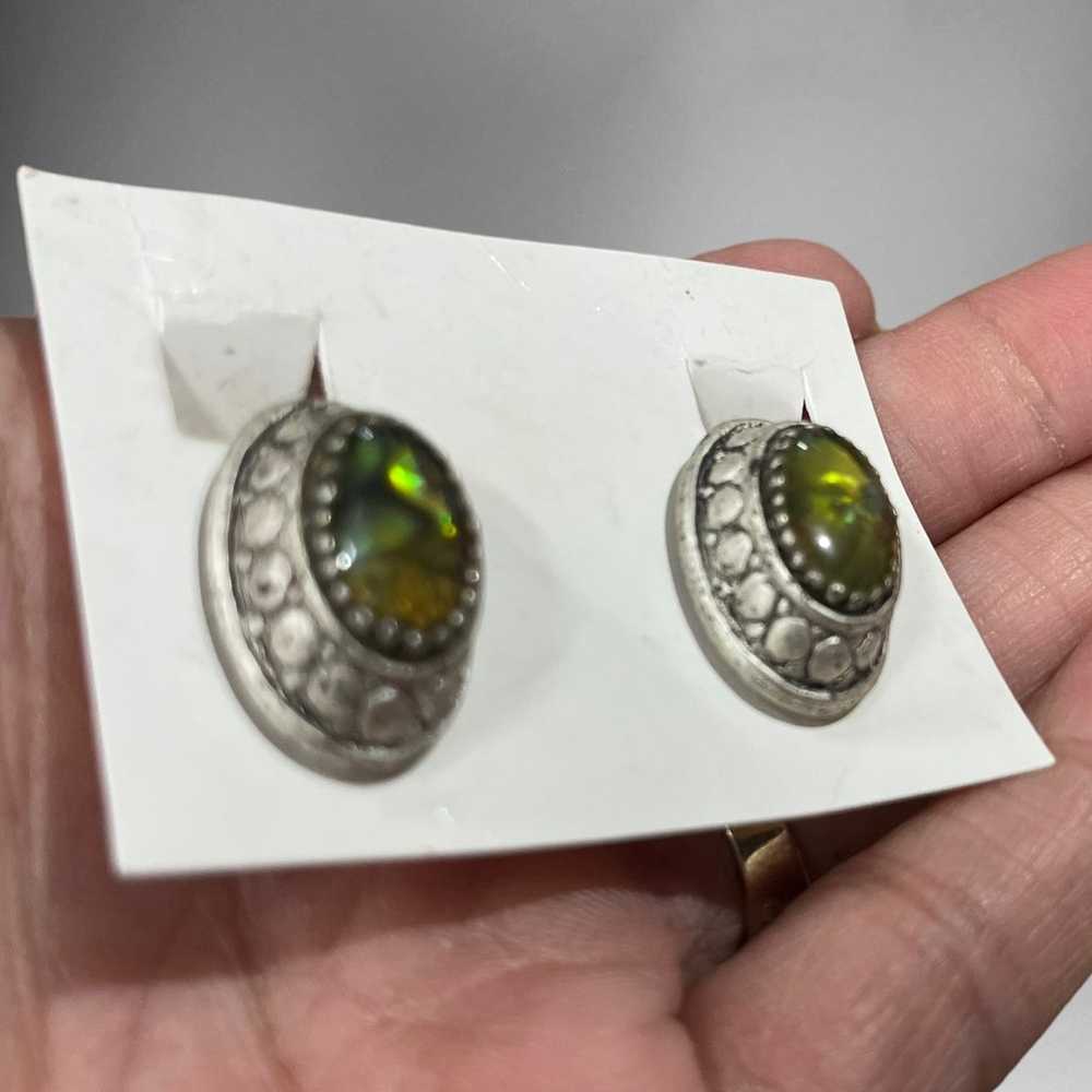 Vintage Stone Silver Tone Clip on Earrings Granny… - image 2